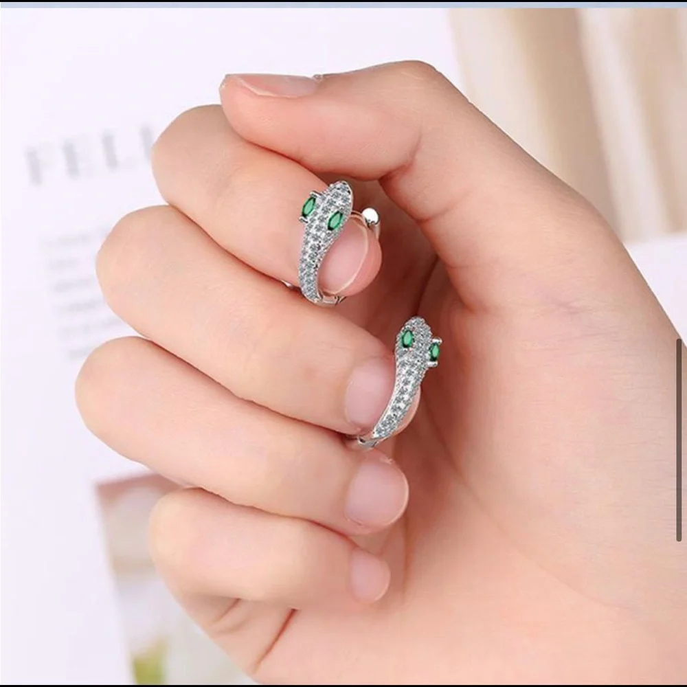 🌟HOST PICK🌟ELEGANT SPARKLING ZIRCON SNAKE 925 STERLING SILVER STUD EARRINGS - Picture 6 of 11